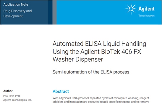 Automated ELISA Liquid Handling Using the Agilent BioTek 406 FX Washer Dispenser, Application notes