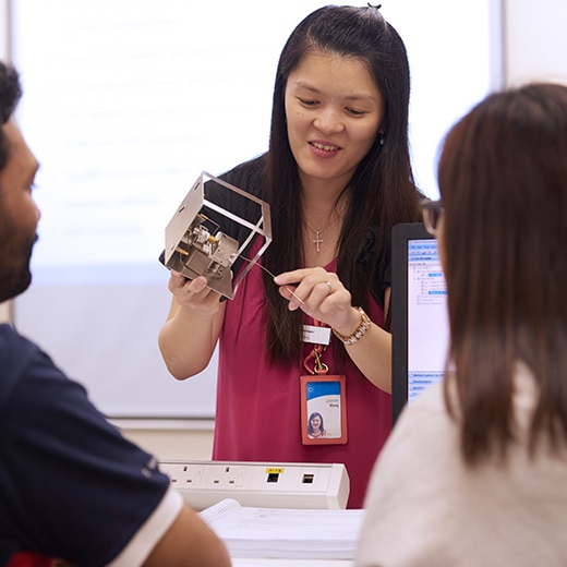 Scientists learning in classroom