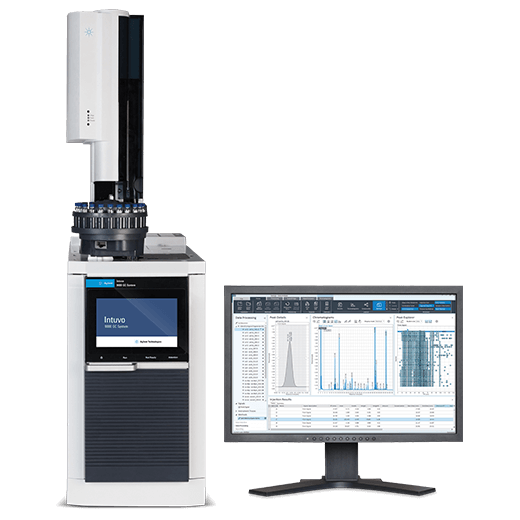 Agilent Intuvo 9000 with autosampler and monitor displaying data